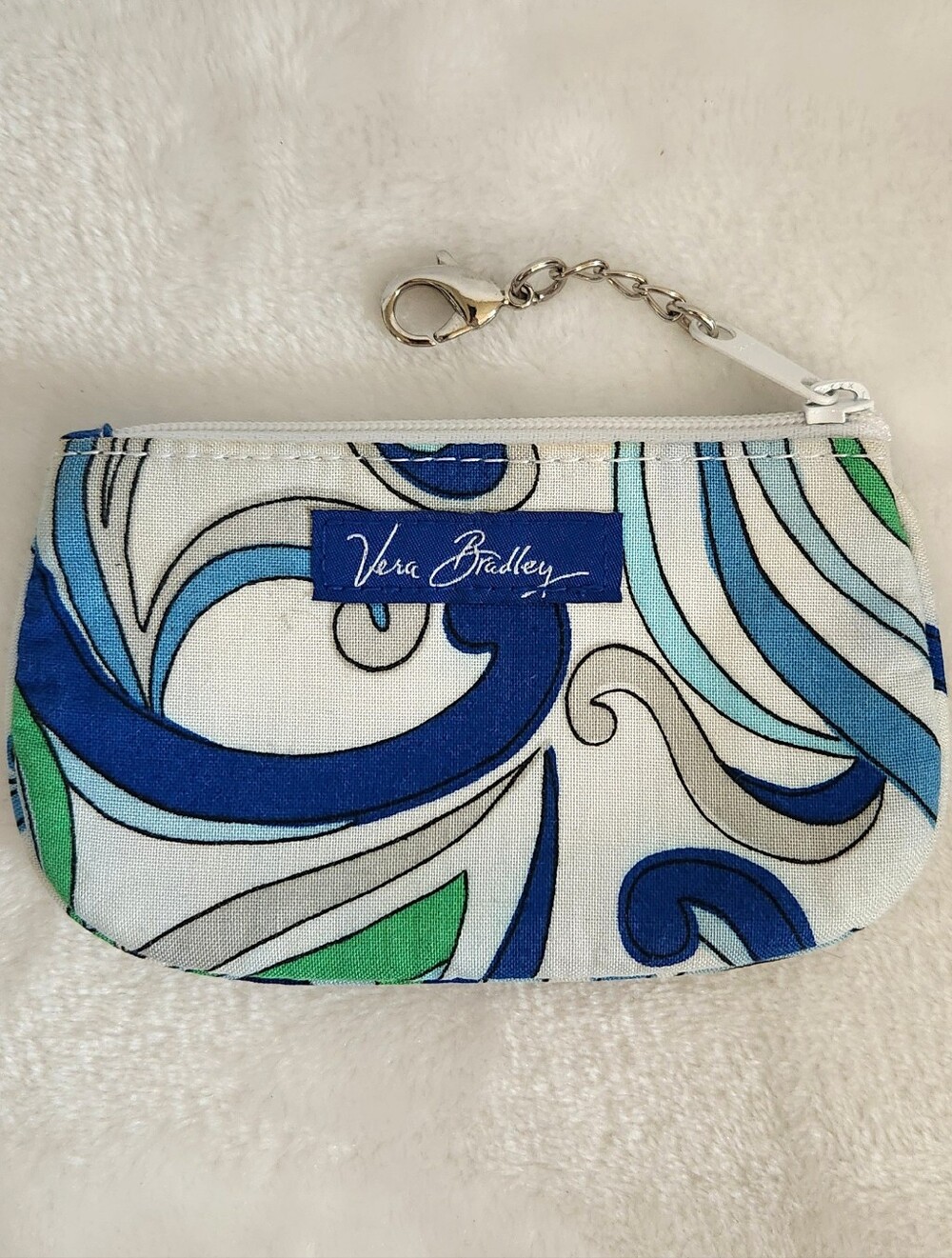 Vera Bradley Retired Mediterranean White Blue Green Clip Zip ID Wallet Bag